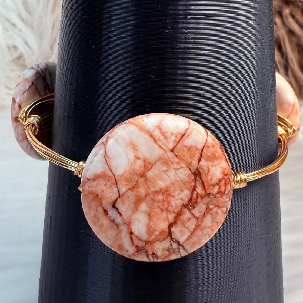 Wired wrapped goldtone, three stone bangle bracelet